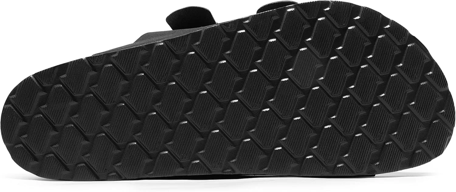 HOMETRUE Mens Sandals Cork Footed Flat Mens Slides Sandals Adjustable Buckle Straps Durable Sandals for Men
