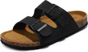 HOMETRUE Mens Sandals Cork Footed Flat Mens Slides Sandals Adjustable Buckle Straps Durable Sandals for Men