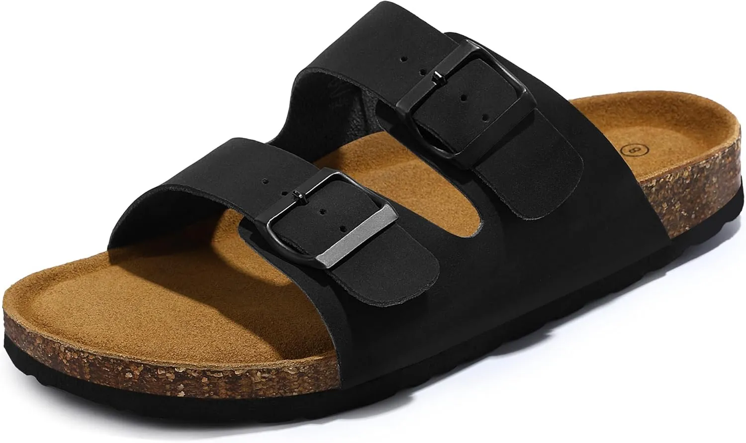 HOMETRUE Mens Sandals Cork Footed Flat Mens Slides Sandals Adjustable Buckle Straps Durable Sandals for Men