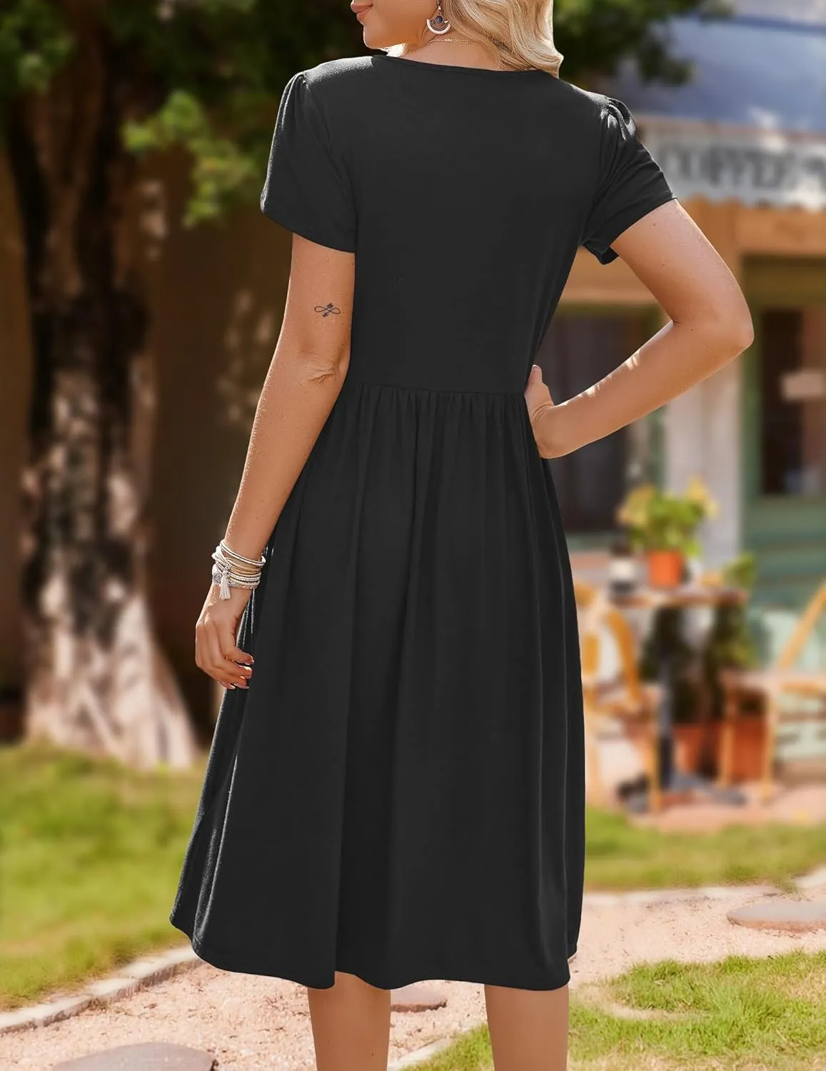 HOTOUCH Women's Summer Short Sleeve A-Line Midi Dresses Casual Floral T-Shirt Dress Flowy Beach Sundress with Pockets