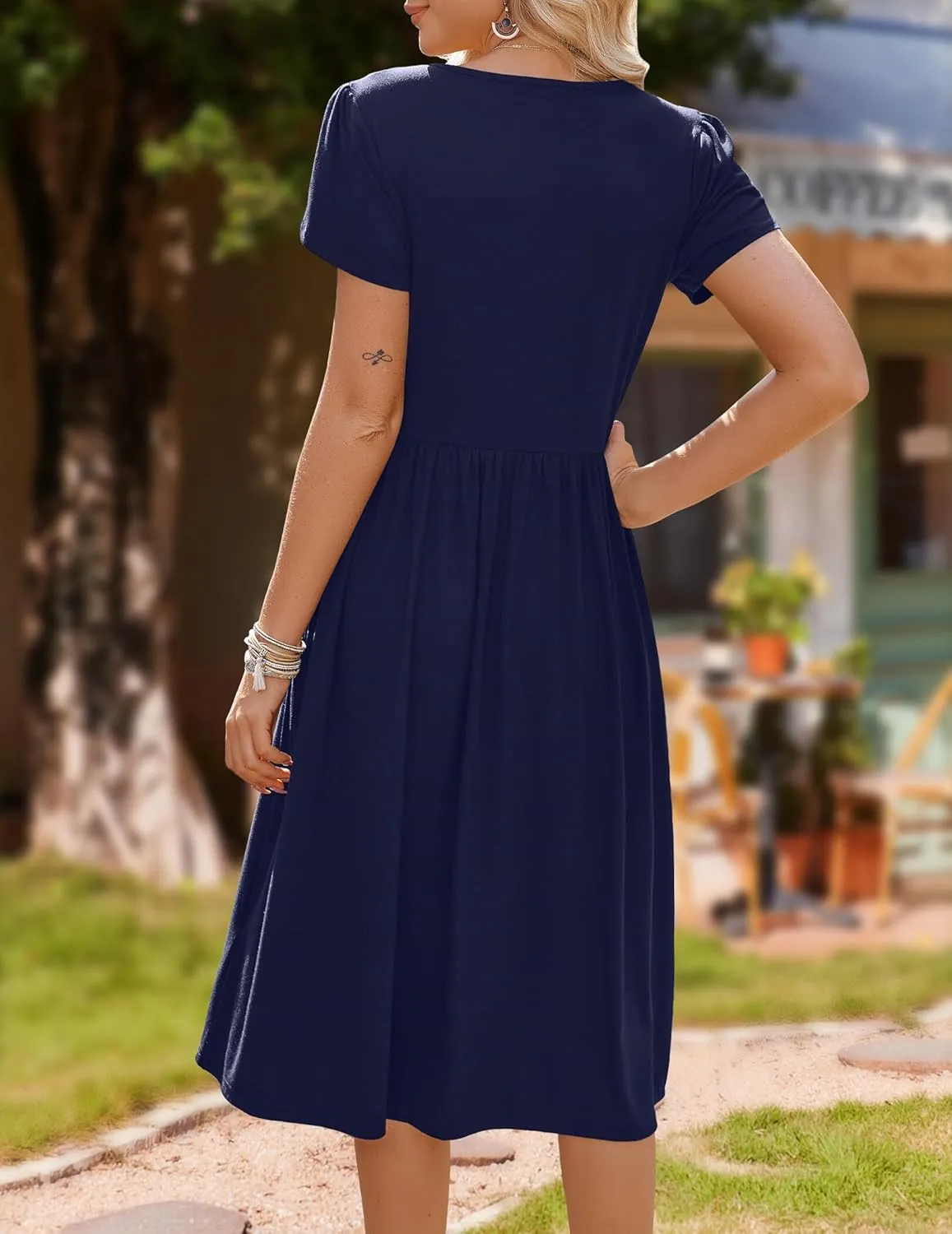 HOTOUCH Women's Summer Short Sleeve A-Line Midi Dresses Casual Floral T-Shirt Dress Flowy Beach Sundress with Pockets