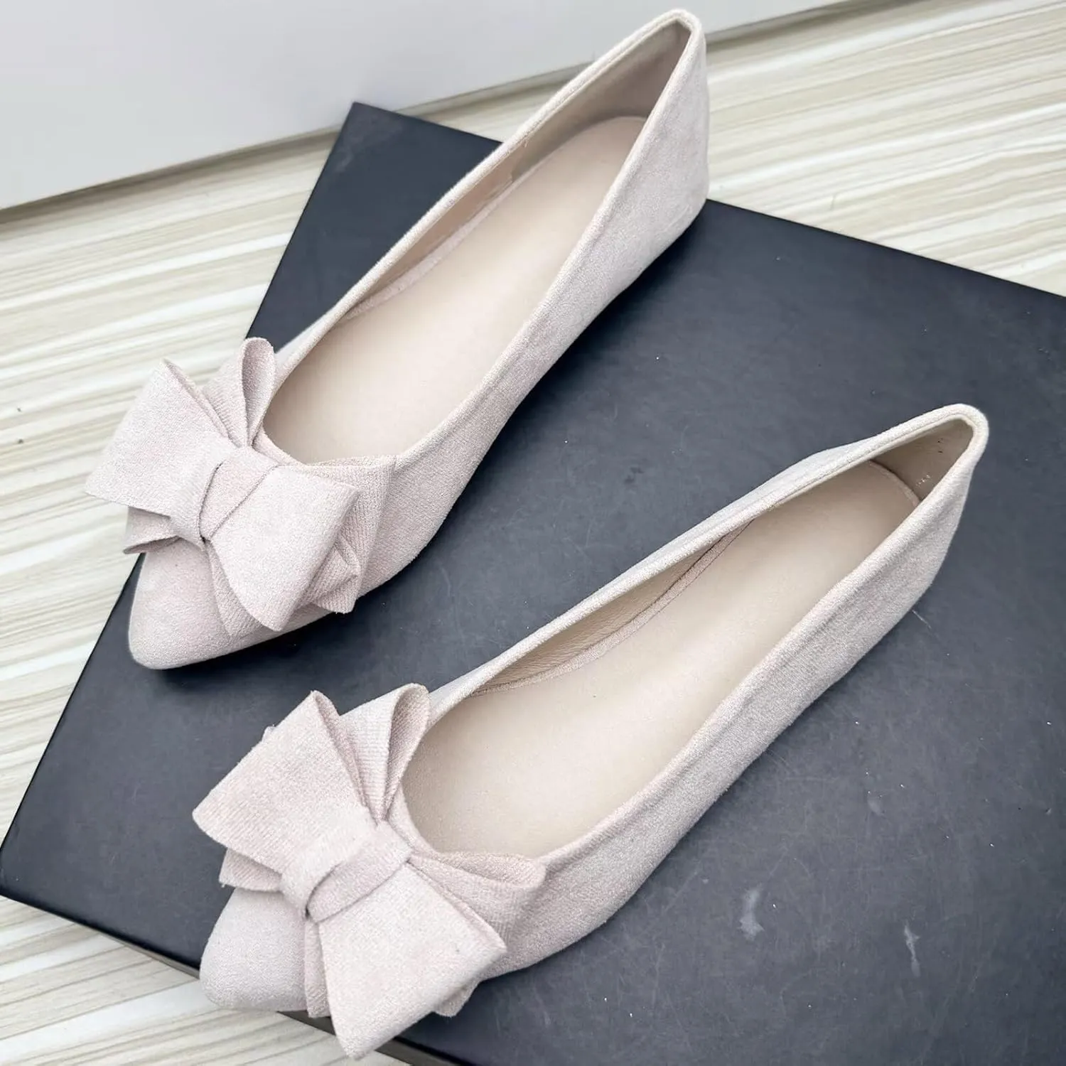 HuangTaiJi Qing Women's Pointy Toe Exquisite Pearl Rhinestone Dressy Ballet Flats Bling Slip On Comfortable Wedding Party Working Shoes