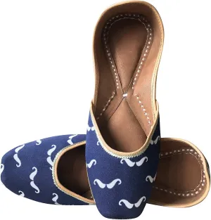 Indian Ethnic Embroidered Jutti Mojari Ballet Flats Traditional Blue Pump Shoes for Women