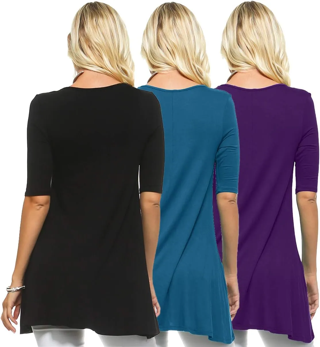 Isaac Liev Women's Tunic Top – 3 Pack Casual 3/4 Sleeve Basic Blouses T Shirts Tops Tee Dressy shirt Loose Fit T-shirt Tunics