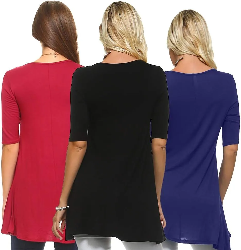 Isaac Liev Women's Tunic Top – 3 Pack Casual 3/4 Sleeve Basic Blouses T Shirts Tops Tee Dressy shirt Loose Fit T-shirt Tunics