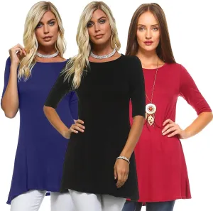 Isaac Liev Women's Tunic Top – 3 Pack Casual 3/4 Sleeve Basic Blouses T Shirts Tops Tee Dressy shirt Loose Fit T-shirt Tunics