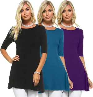 Isaac Liev Women's Tunic Top – 3 Pack Casual 3/4 Sleeve Basic Blouses T Shirts Tops Tee Dressy shirt Loose Fit T-shirt Tunics