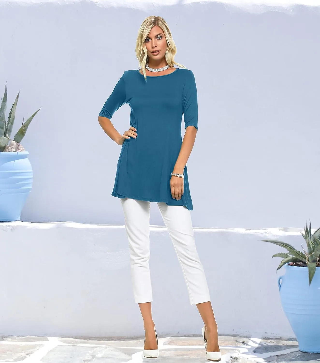 Isaac Liev Women's Tunic Top – 3 Pack Casual 3/4 Sleeve Basic Blouses T Shirts Tops Tee Dressy shirt Loose Fit T-shirt Tunics
