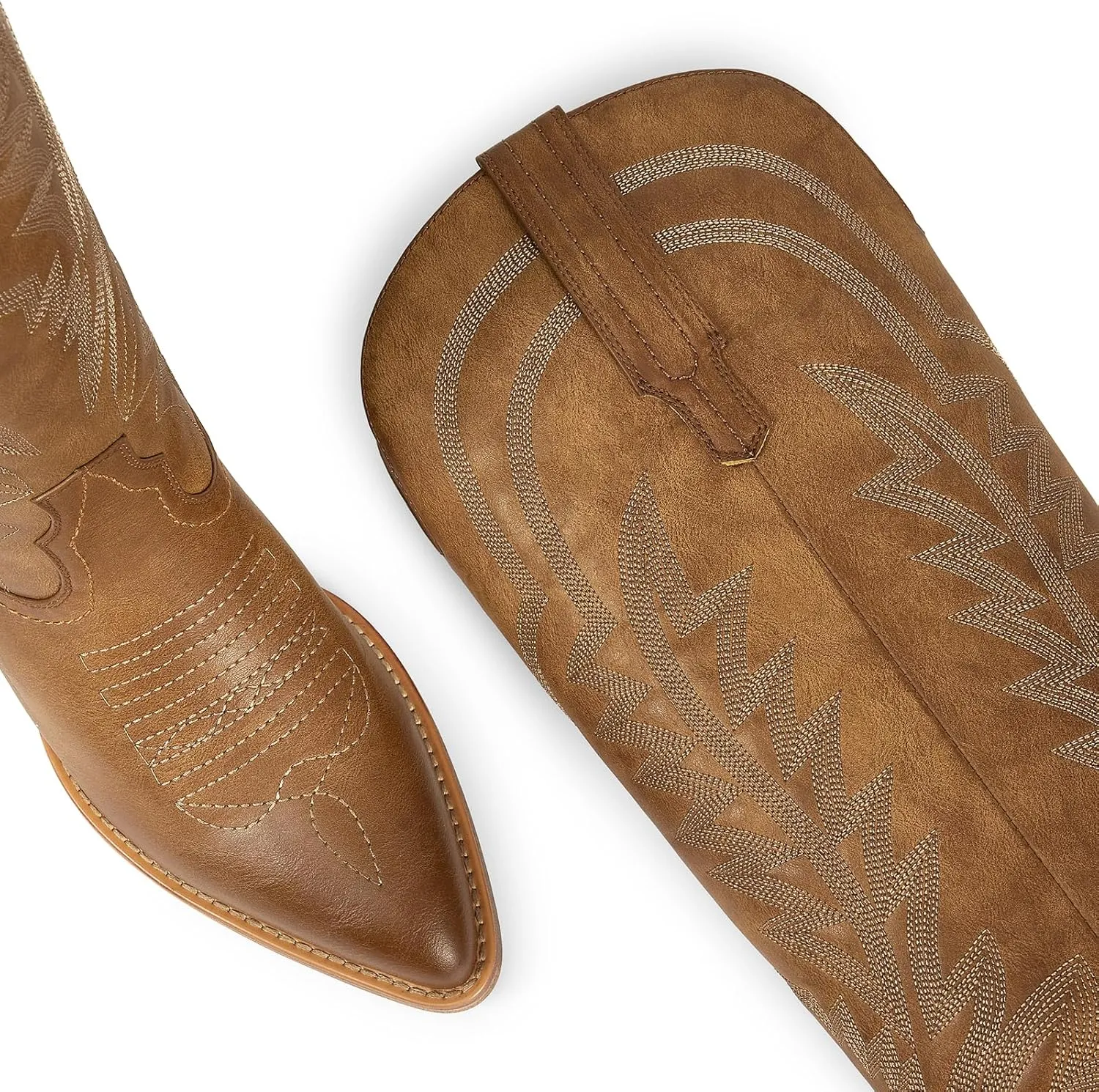 ISNOM Cowboy Boots for Women Knee High Cowgirl Boots with Classic Embroidered Pointed Toe Chunky Heel Pull On Fashion Retro Western Tall Boots