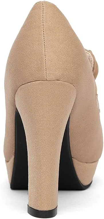 Jeesay Women's Bow Chunky Heels Mary Jane Pumps Closed Toe Platform High Heel Sandals Dress Shoes