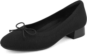 JENN ARDOR Womens Dress Pumps Ballet Flats Shoes Casual Ladies Heels Chunky for Women Round Toe Knit Comfortable Slip On Mesh Flat
