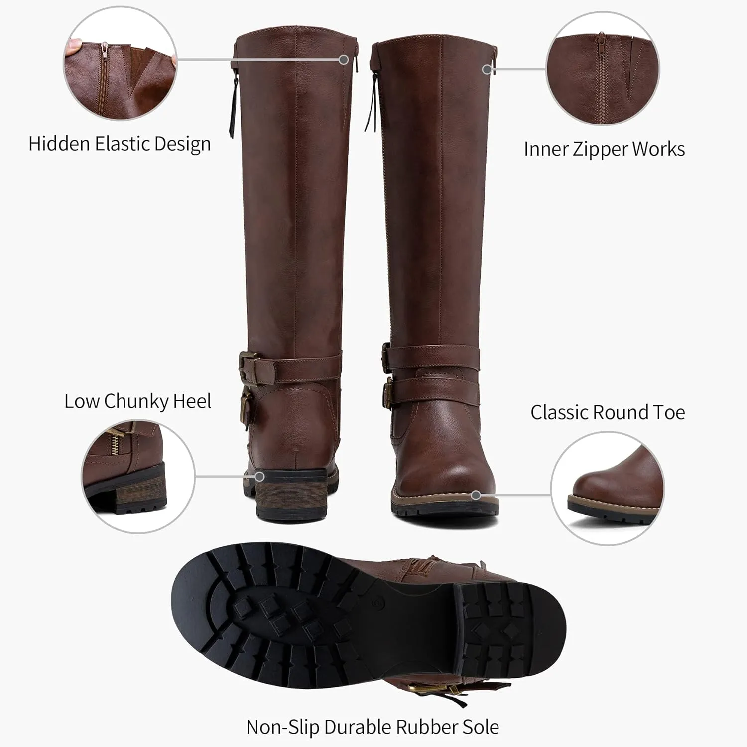 Jeossy 9660 Knee High Boots for Women, Classic Tall Riding Boots Low Heel with Inside Zipper Works and Outside Zip Decorative