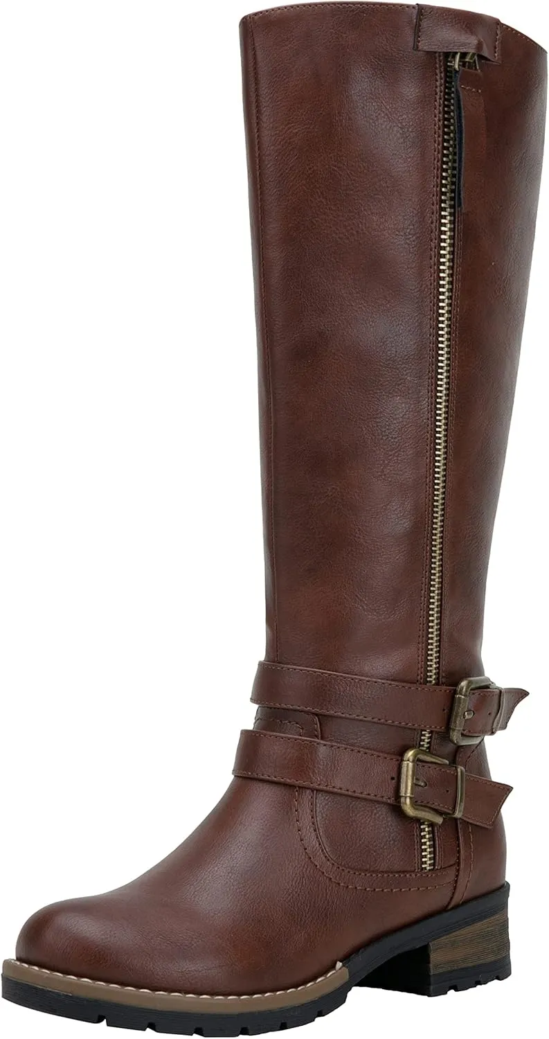 Jeossy 9660 Knee High Boots for Women, Classic Tall Riding Boots Low Heel with Inside Zipper Works and Outside Zip Decorative