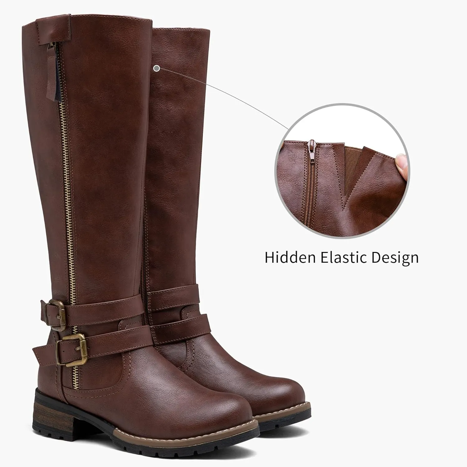 Jeossy 9660 Knee High Boots for Women, Classic Tall Riding Boots Low Heel with Inside Zipper Works and Outside Zip Decorative
