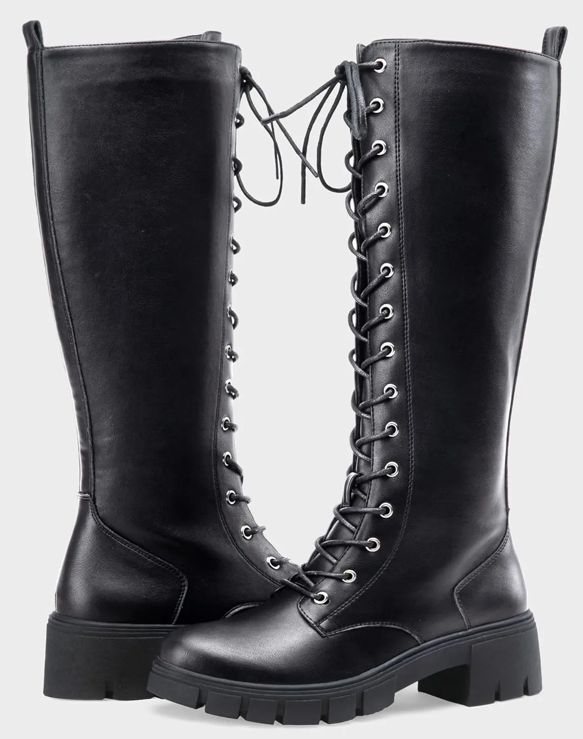 Jeossy Women's Knee High Combat 9603 Boots, Tall Platform Chunky Heel Boots Wide Claf