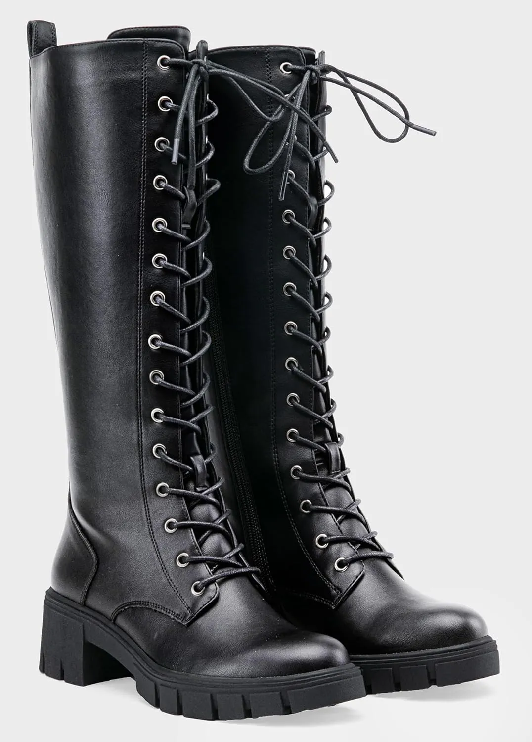 Jeossy Women's Knee High Combat 9603 Boots, Tall Platform Chunky Heel Boots Wide Claf