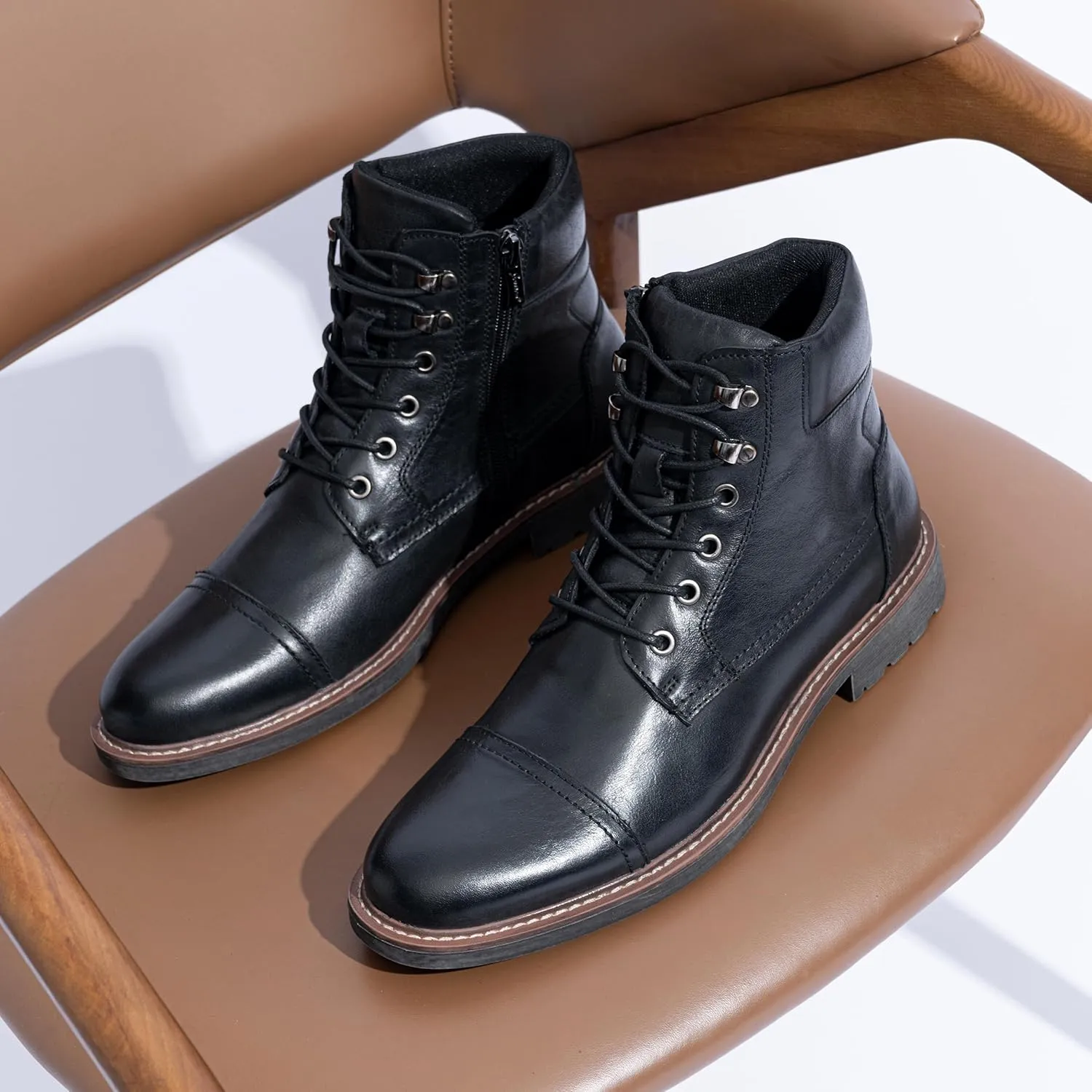 Jousen Mens Boots Leahter Retro Dress Boots for Men Cap Toe Boots for Men