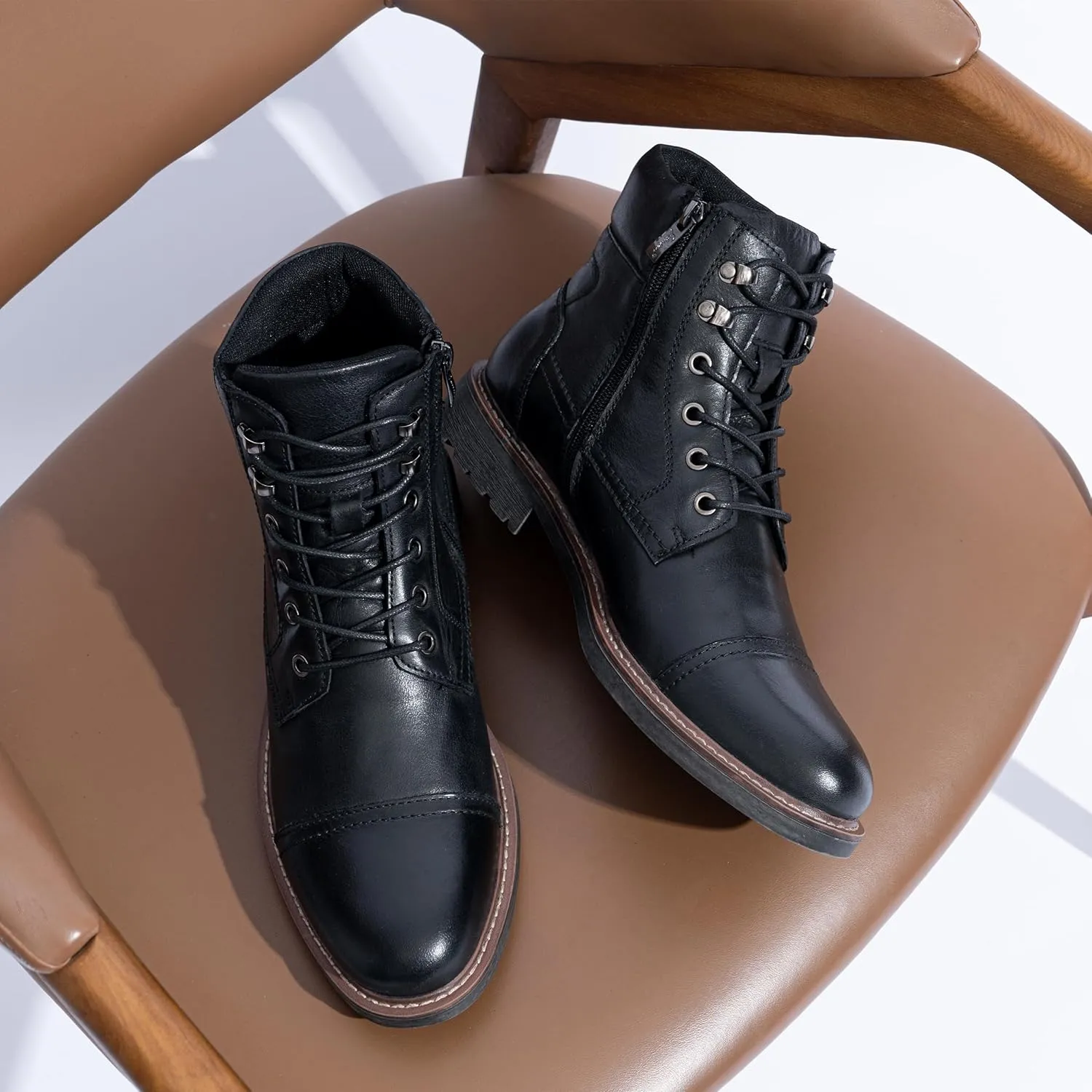 Jousen Mens Boots Leahter Retro Dress Boots for Men Cap Toe Boots for Men