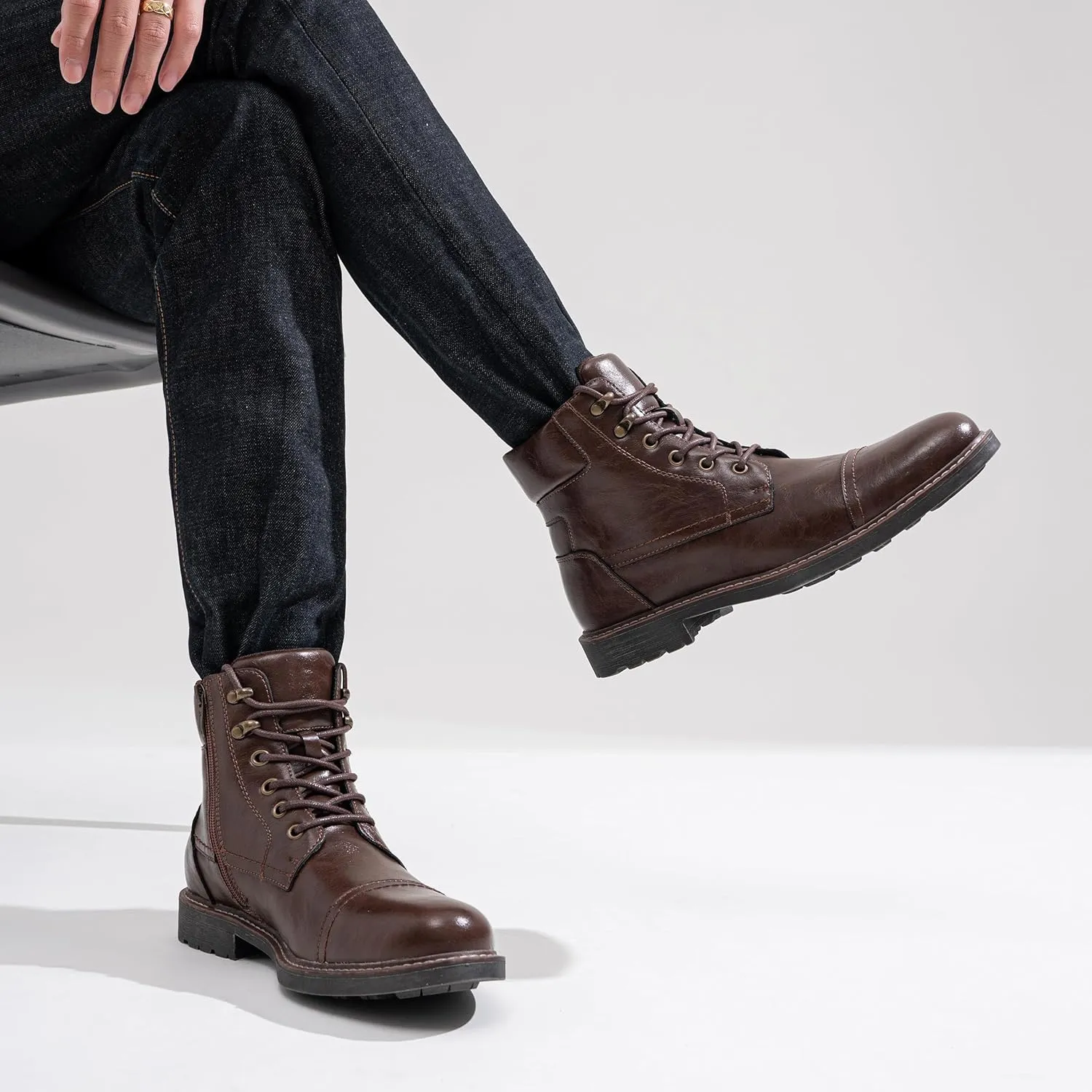 Jousen Mens Boots Leahter Retro Dress Boots for Men Cap Toe Boots for Men