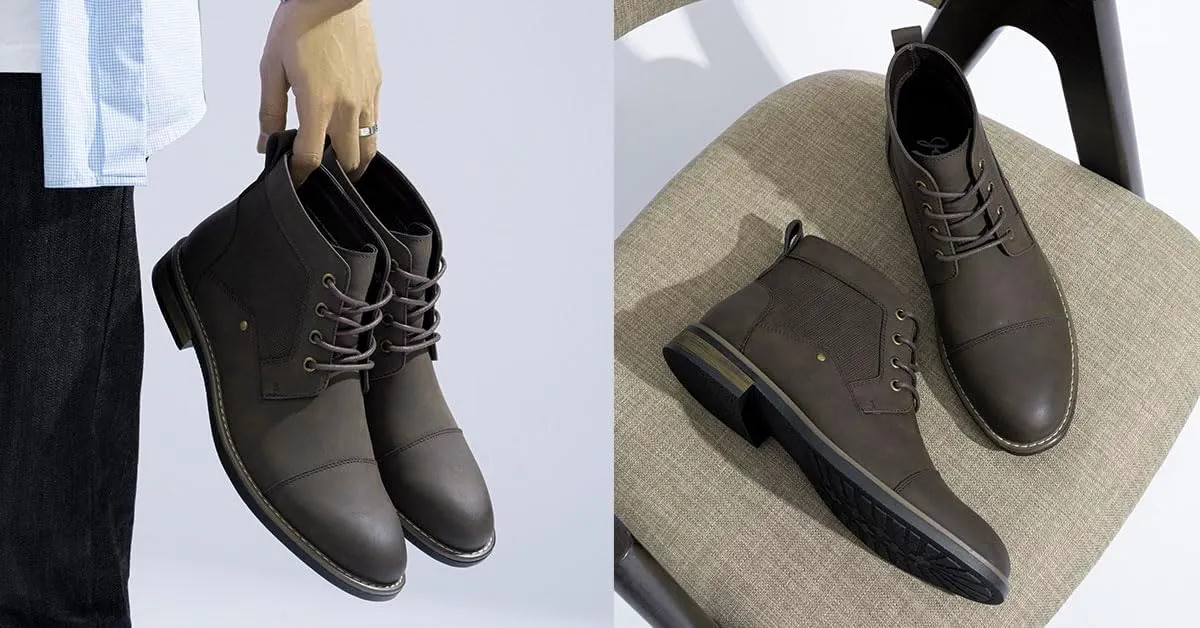 Jousen Mens Boots Retro Casual Boots for Men Cap Toe Boots for Men