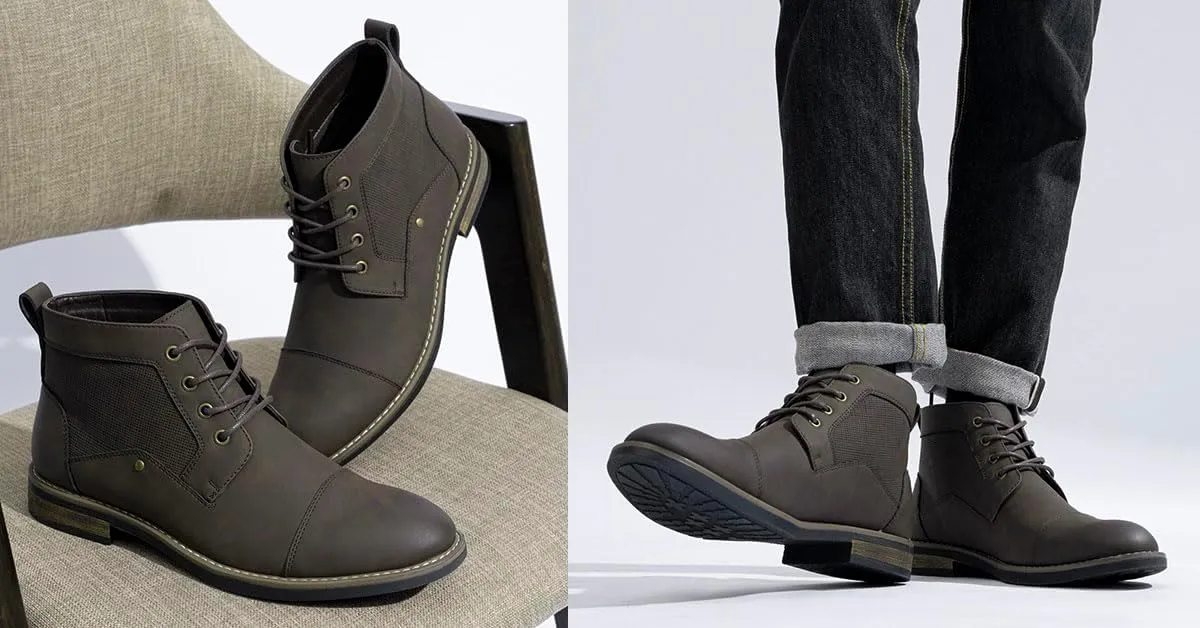 Jousen Mens Boots Retro Casual Boots for Men Cap Toe Boots for Men