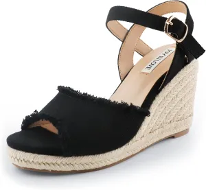 JOY IN LOVE Platform Wedge Sandals for Women 4IN Espadrille Wedge Heels Ankle Strap Sandals