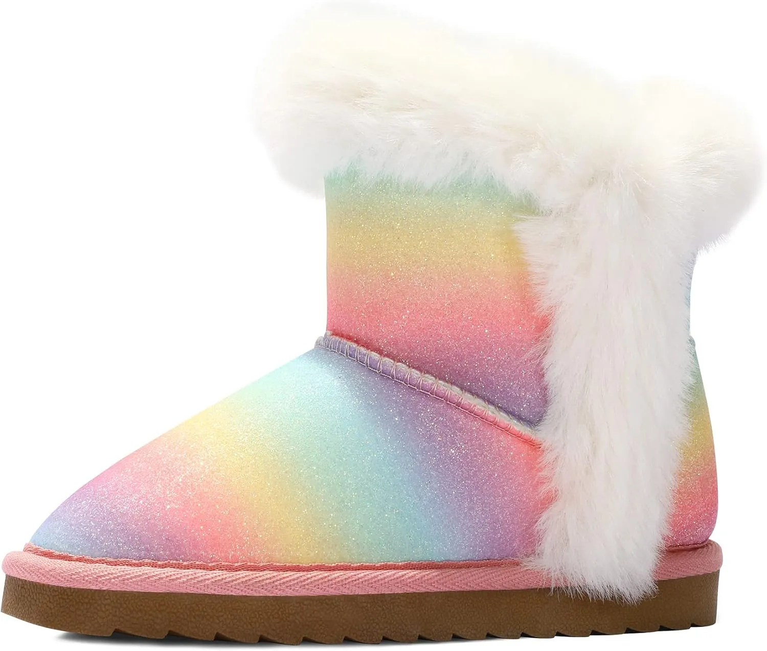 K KomForme Girls Snow Boots Warm Fur Lined Glitter Strap Winter Shoes Lightweight with Hook-and-loop(Toddler/Little Kids/Big Kids)