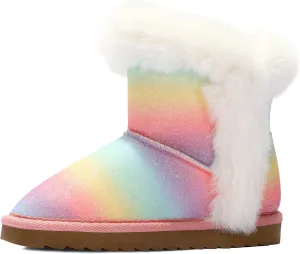 K KomForme Girls Snow Boots Warm Fur Lined Glitter Strap Winter Shoes Lightweight with Hook-and-loop(Toddler/Little Kids/Big Kids)