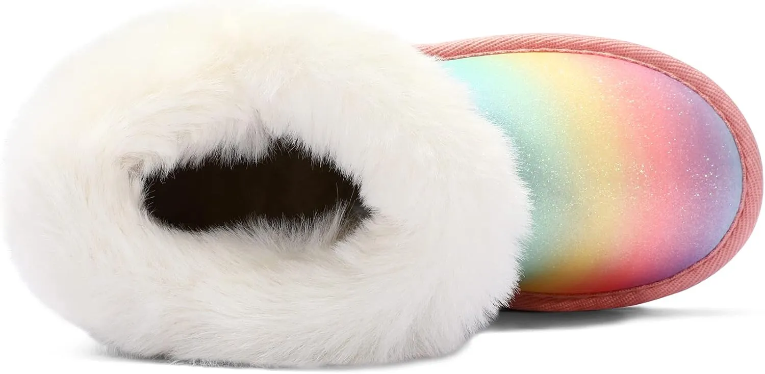 K KomForme Girls Snow Boots Warm Fur Lined Glitter Strap Winter Shoes Lightweight with Hook-and-loop(Toddler/Little Kids/Big Kids)