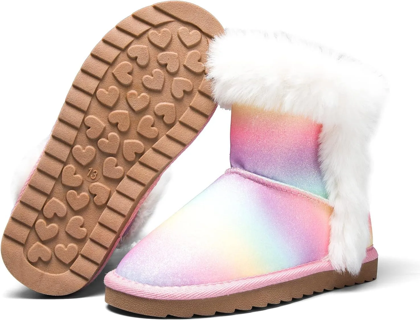 K KomForme Girls Snow Boots Warm Fur Lined Glitter Strap Winter Shoes Lightweight with Hook-and-loop(Toddler/Little Kids/Big Kids)