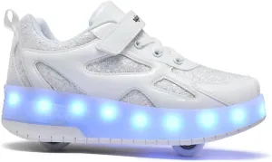 Kids Shoes with Double Wheels - Upgraded Kids Roller Shoes for Gifts, Retractable Wheels Skateboarding Shoes for Kids Sneakers Light Up Rechargeable for Birthday Party Gift
