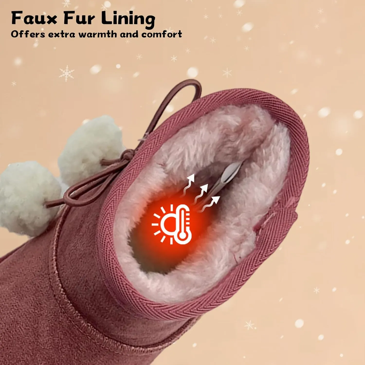 Kids Snow Boots Girls Boys Outdoor Warm Slip On Fur Lining Lightweight Anti-Slip Winter Shoes