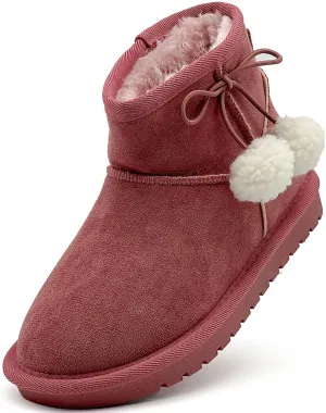 Kids Snow Boots Girls Boys Outdoor Warm Slip On Fur Lining Lightweight Anti-Slip Winter Shoes