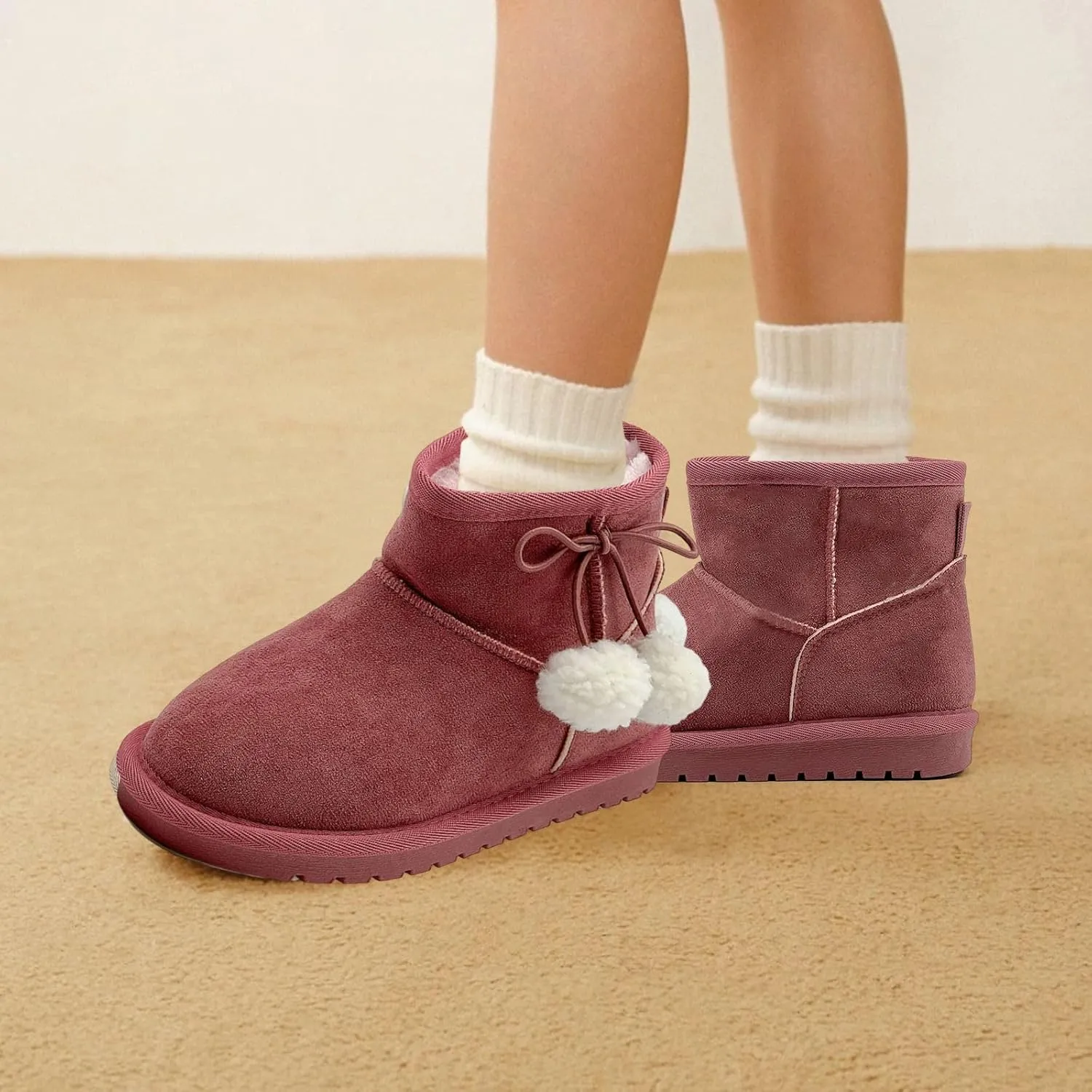 Kids Snow Boots Girls Boys Outdoor Warm Slip On Fur Lining Lightweight Anti-Slip Winter Shoes