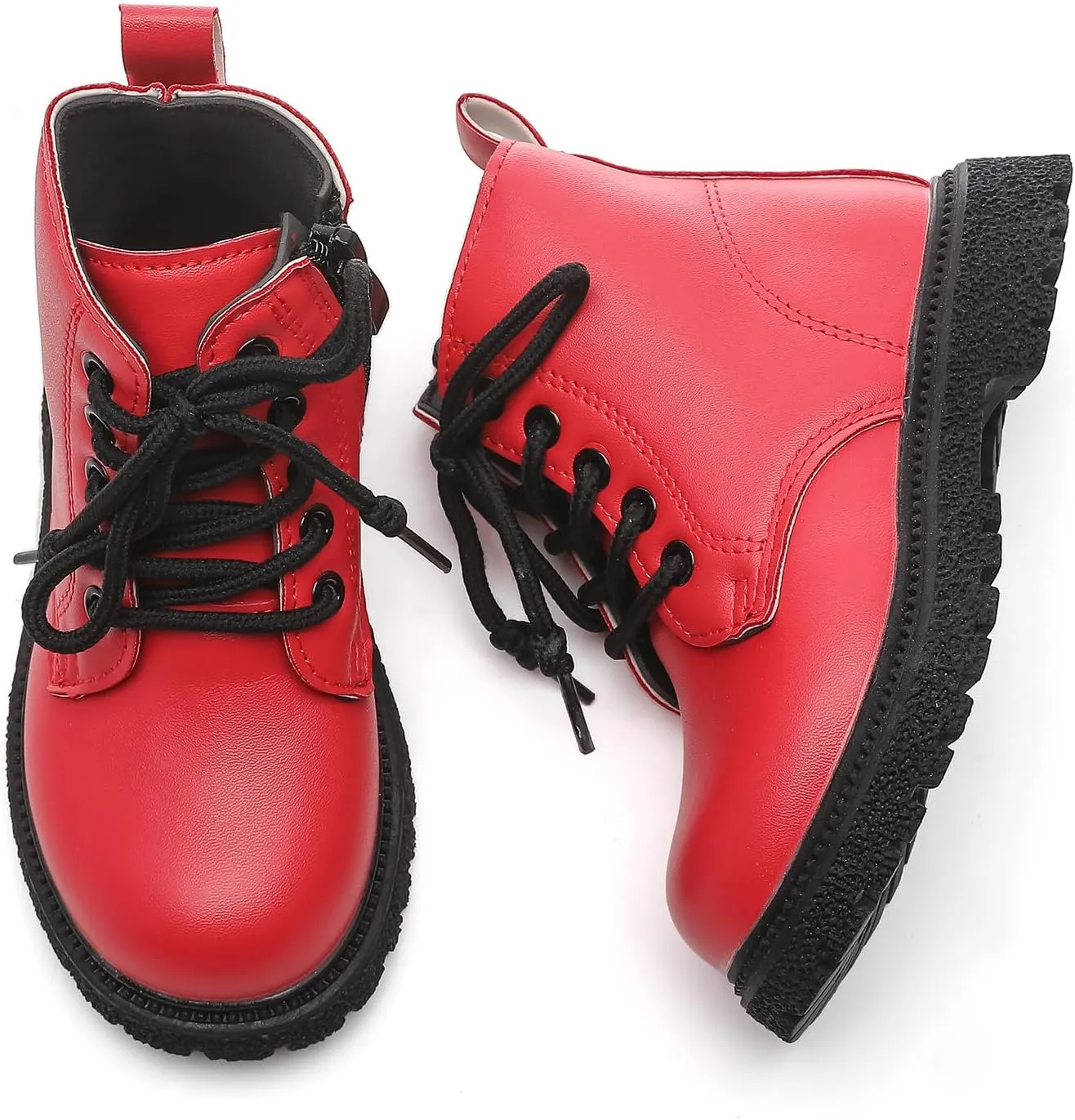 Komfyea Autumn Leather Combat Zipper Lace Up Boots （Toddler/Little Kids） Children Winter Ankle Boots