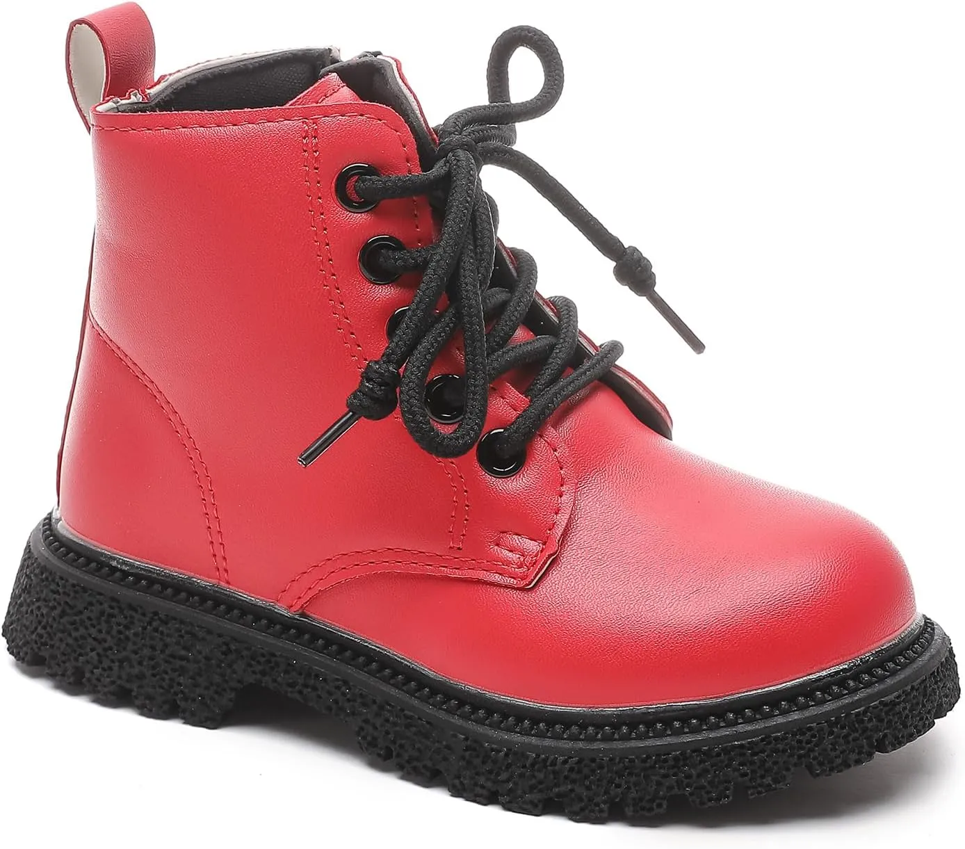 Komfyea Autumn Leather Combat Zipper Lace Up Boots （Toddler/Little Kids） Children Winter Ankle Boots