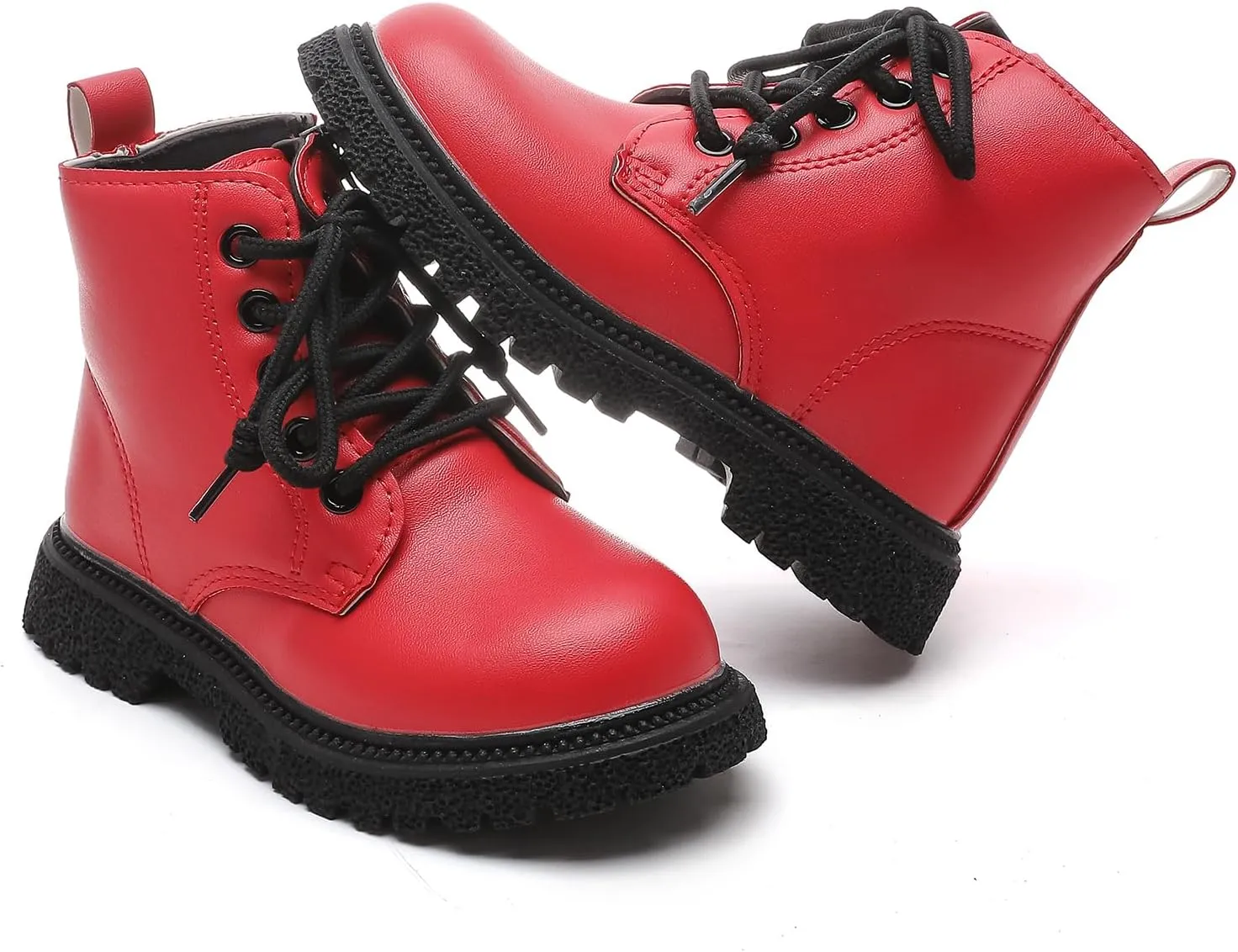 Komfyea Autumn Leather Combat Zipper Lace Up Boots （Toddler/Little Kids） Children Winter Ankle Boots