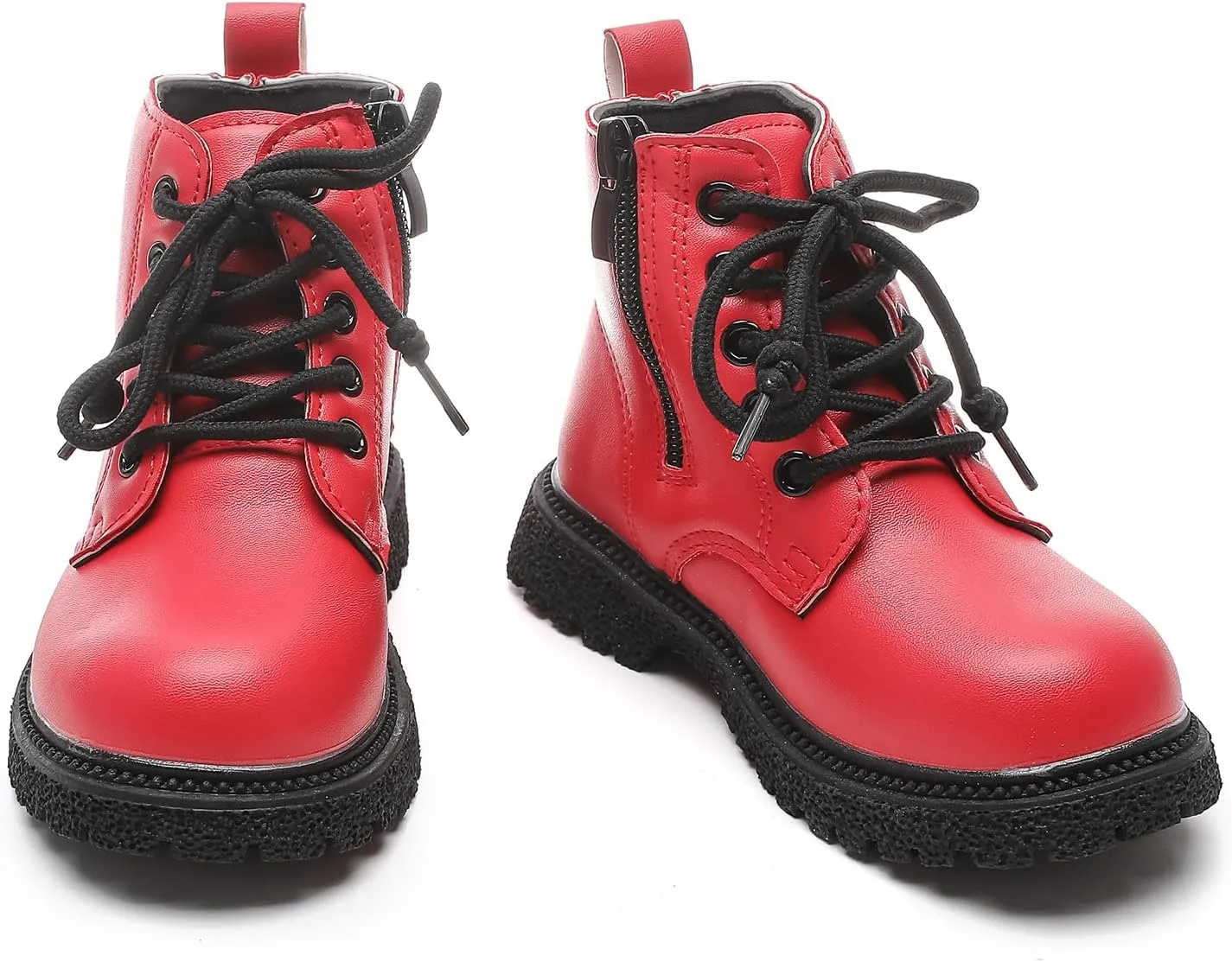 Komfyea Autumn Leather Combat Zipper Lace Up Boots （Toddler/Little Kids） Children Winter Ankle Boots