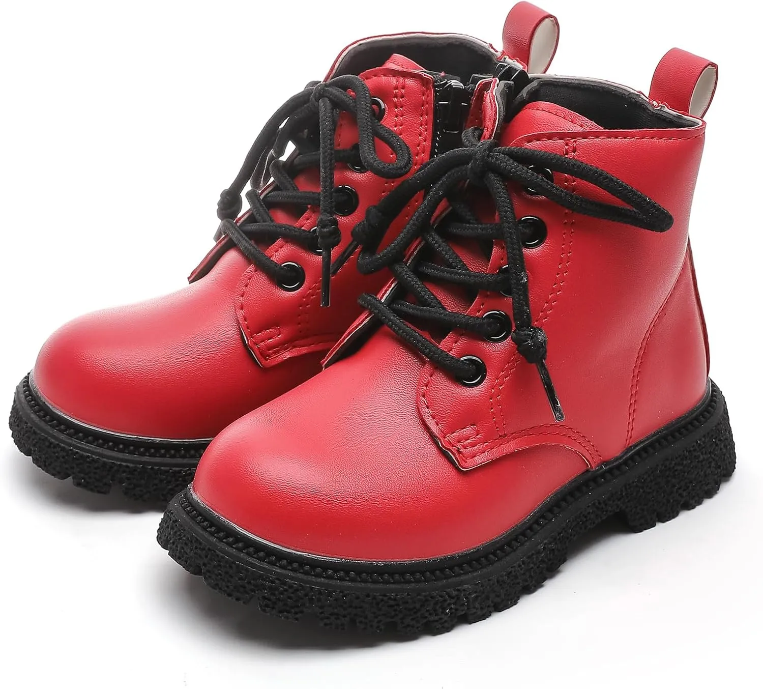 Komfyea Autumn Leather Combat Zipper Lace Up Boots （Toddler/Little Kids） Children Winter Ankle Boots