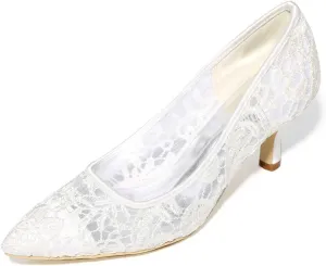 Lace Wedding Shoes Closed Toe Low Heels Pointed Toe Bridal Shoes Women Mary Jane High Heels Pumps Wedding Dress Shoes