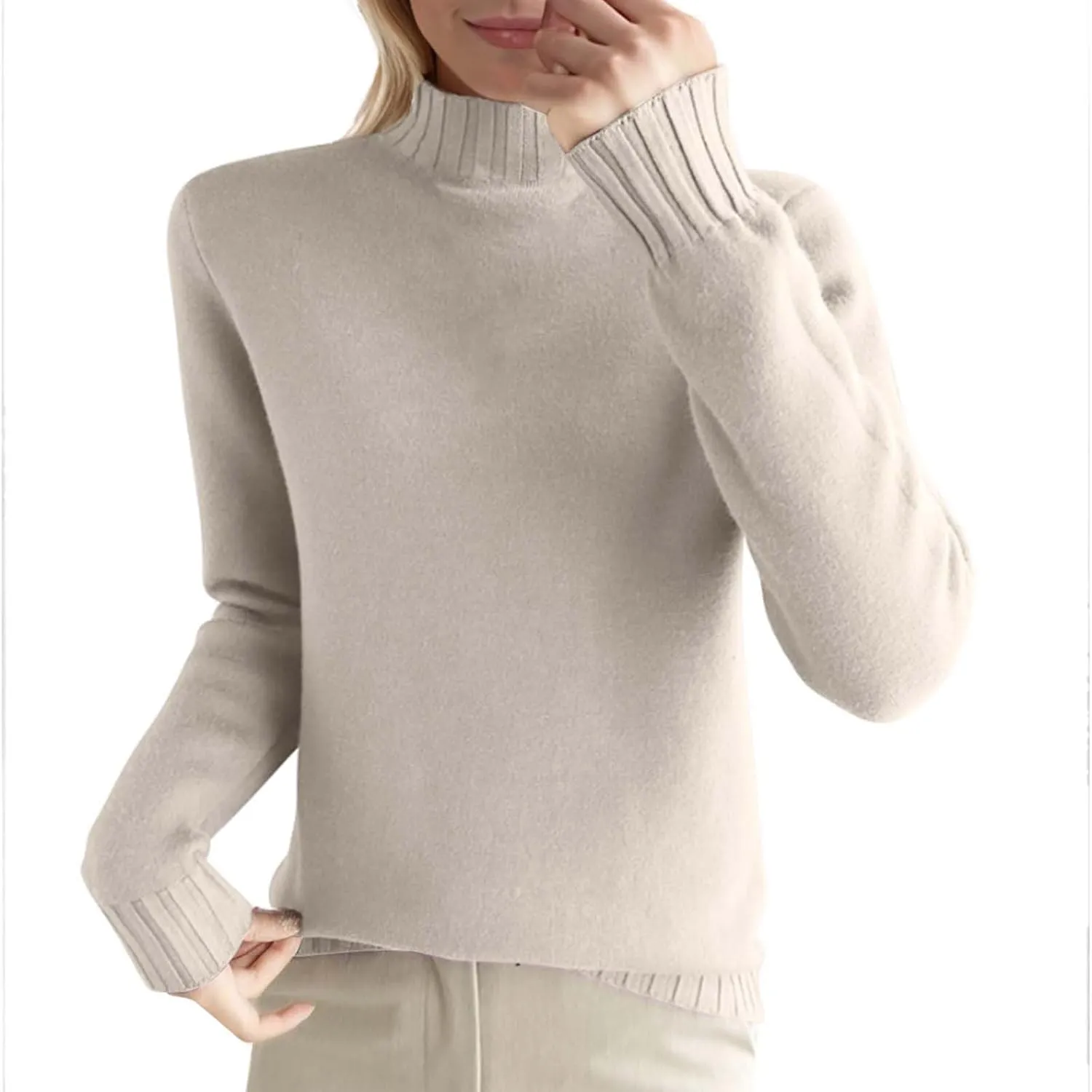Ladies Fall Sweaters Trendy 2024 Casual Long Sleeve Mock Neck Pullovers Womens Knit Fitted Basic Sweater