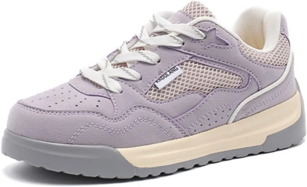 Lavender Mesh Sneakers for Women - Breathable Retro Athletic Shoes with Two-Tone Platform Sole, Comfortable Suede Casual Walking Shoes