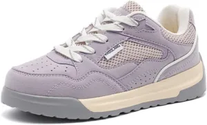 Lavender Mesh Sneakers for Women - Breathable Retro Athletic Shoes with Two-Tone Platform Sole, Comfortable Suede Casual Walking Shoes