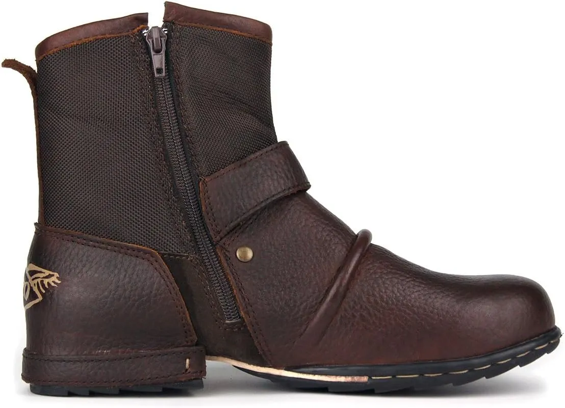 Leather Casual Motorcycle Combat Hiking Dress Ankle Boots for Men with Side Zipper