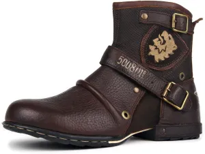 Leather Casual Motorcycle Combat Hiking Dress Ankle Boots for Men with Side Zipper