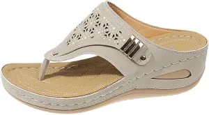 Leather Sandals Women 2025 Summer Comfortable Slip on Orthopedic Sandals Arch Support Wedge Sandal Beach Flip Flops