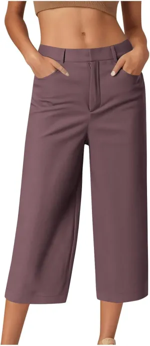 LEMONONSTORE Women Office Work Dressy Capris High Waist Ankle-Length Pants Casual Straight-Leg Trousers Loose Summer Shorts