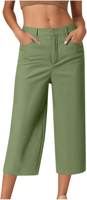 LEMONONSTORE Women Office Work Dressy Capris High Waist Ankle-Length Pants Casual Straight-Leg Trousers Loose Summer Shorts