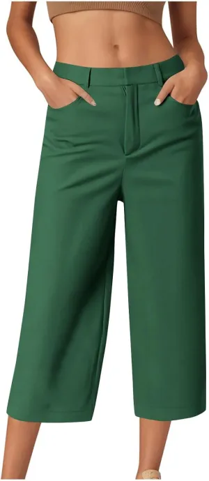LEMONONSTORE Women Office Work Dressy Capris High Waist Ankle-Length Pants Casual Straight-Leg Trousers Loose Summer Shorts