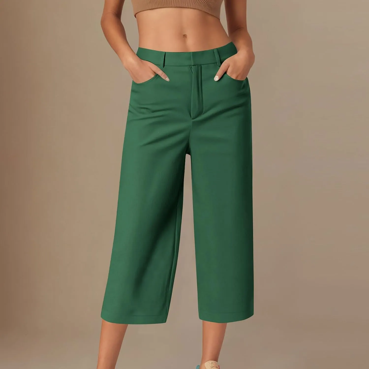 LEMONONSTORE Women Office Work Dressy Capris High Waist Ankle-Length Pants Casual Straight-Leg Trousers Loose Summer Shorts